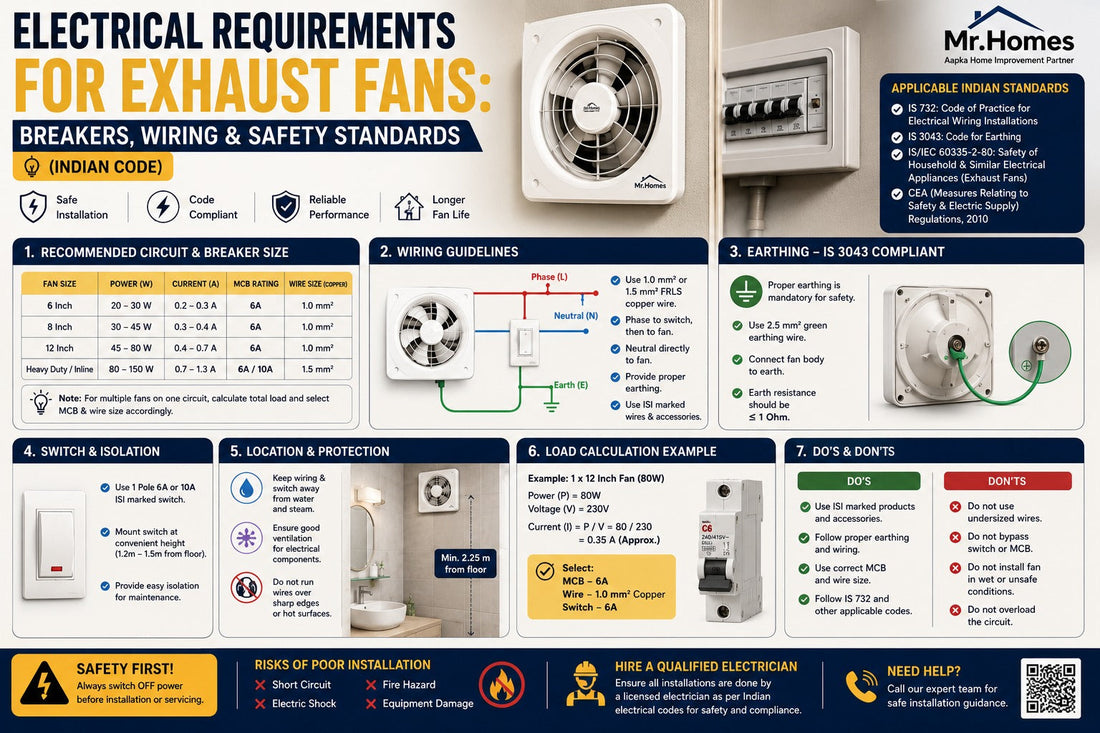 Electrical Requirements for Exhaust Fans: Breakers, Wiring and Safety Standards Under Indian Code