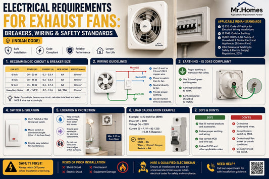Electrical Requirements for Exhaust Fans: Breakers, Wiring and Safety Standards Under Indian Code