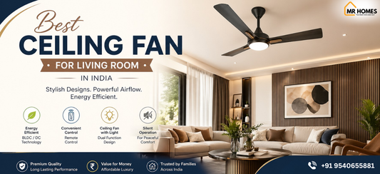 Modern ceiling fan in a living room for comfortable home airflow