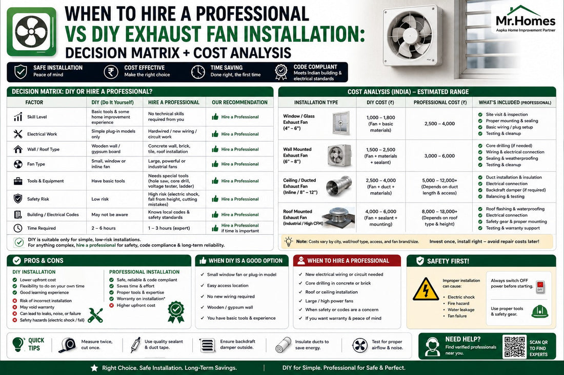 When to Hire a Professional vs DIY Exhaust Fan Installation: Decision Matrix and Cost Analysis
