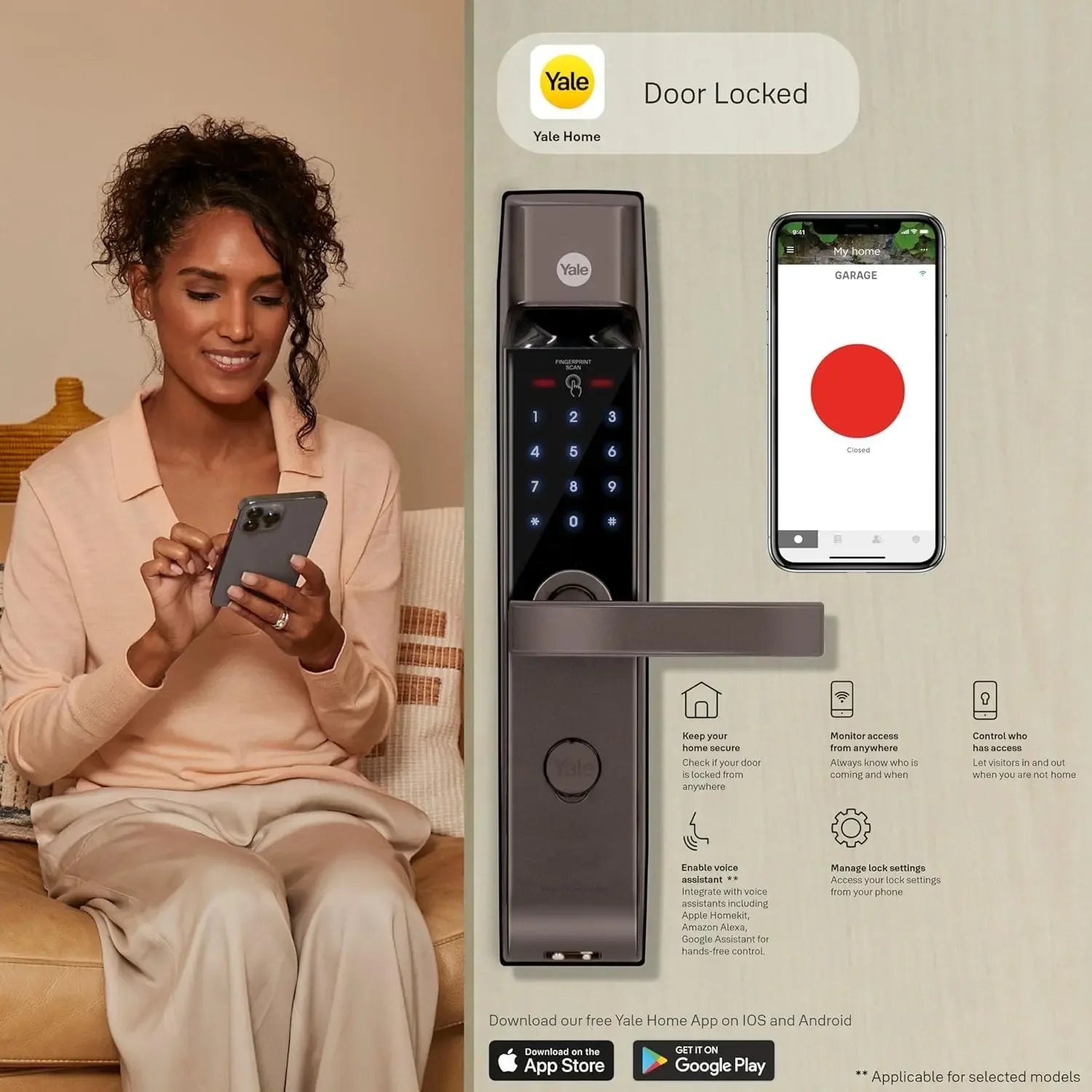 YDM 4115-A, Smart Digital Door Lock for Wooden Door with Fingerprint - MR Homes