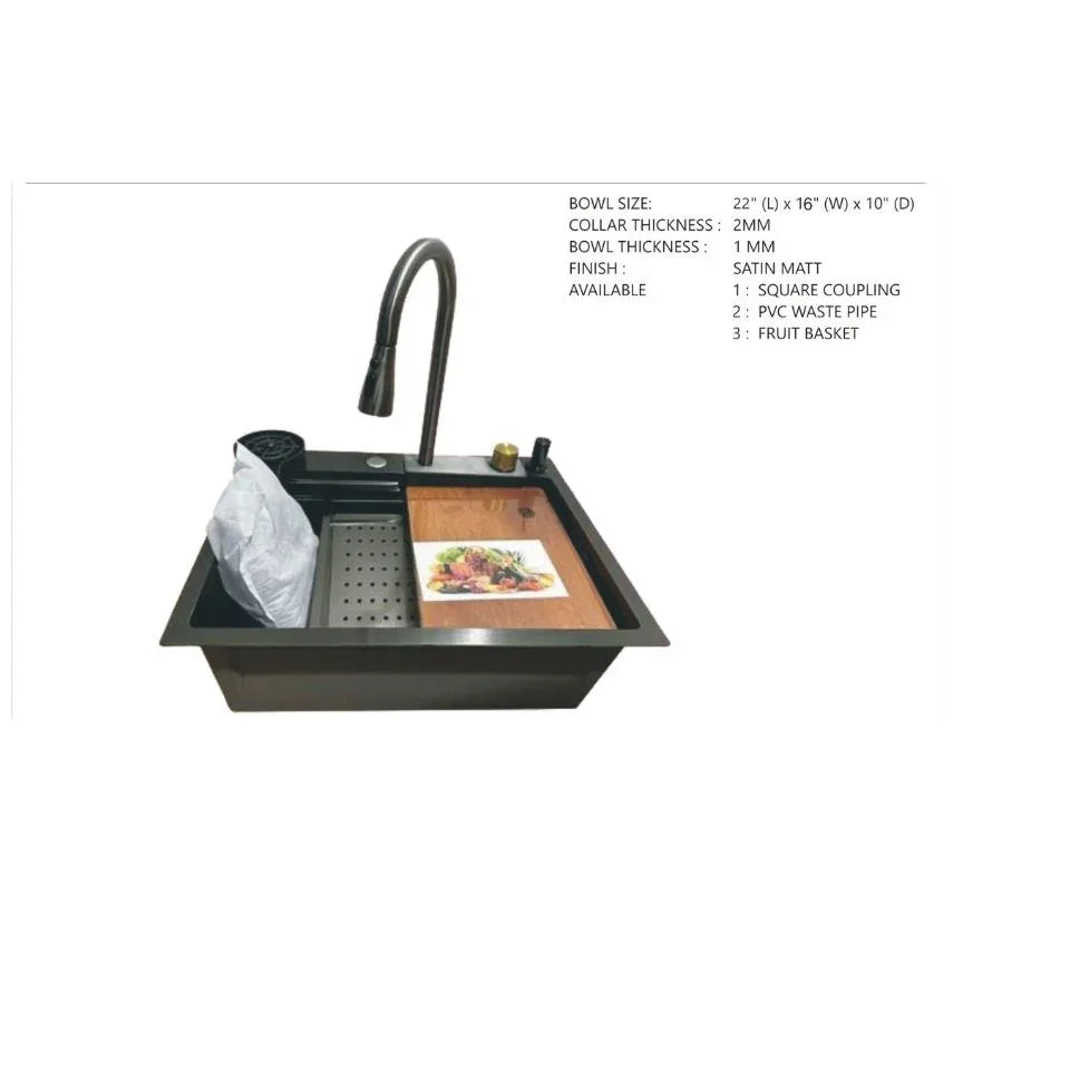 304-Grade handmade waterfall kitchen sink , Put-Out (24X18X10 inch) - MR Homes