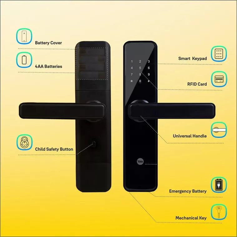 YDME 50Pro Smart Door Lock, Black, PIN, RFID, Manual Key Access - MR Homes