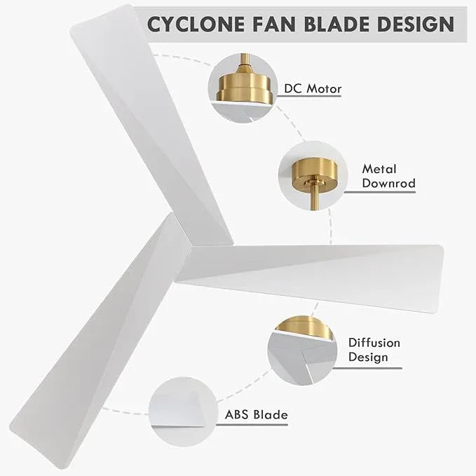 Tern DC Ceiling Fan Without Lights, Brass and White Ceiling Fan with Remote - MR Homes