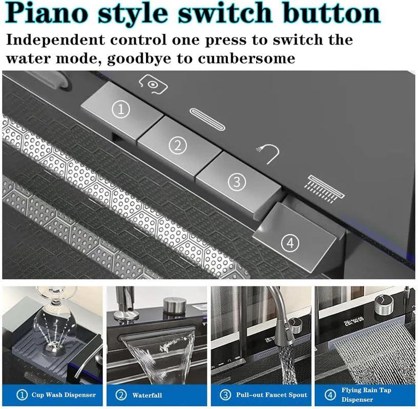 Piano Waterfall Kitchen Sink with 304 Grade Stainless Steel sink (30X18X10 inch) - MR Homes