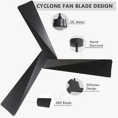 Tern DC Ceiling Fan Without Lights, Matte Black Ceiling Fan with Remote - MR Homes
