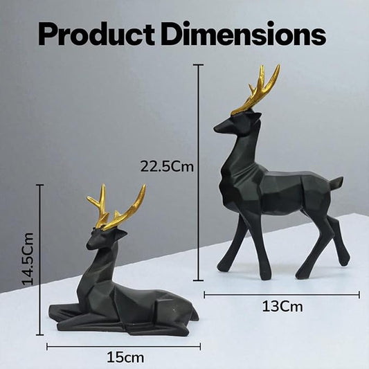Elegant Deer Showpiece Pair – Black & Gold Home Decor