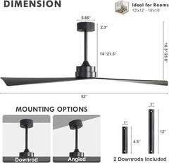 Tern DC Ceiling Fan Without Lights, Matte Black Ceiling Fan with Remote - MR Homes