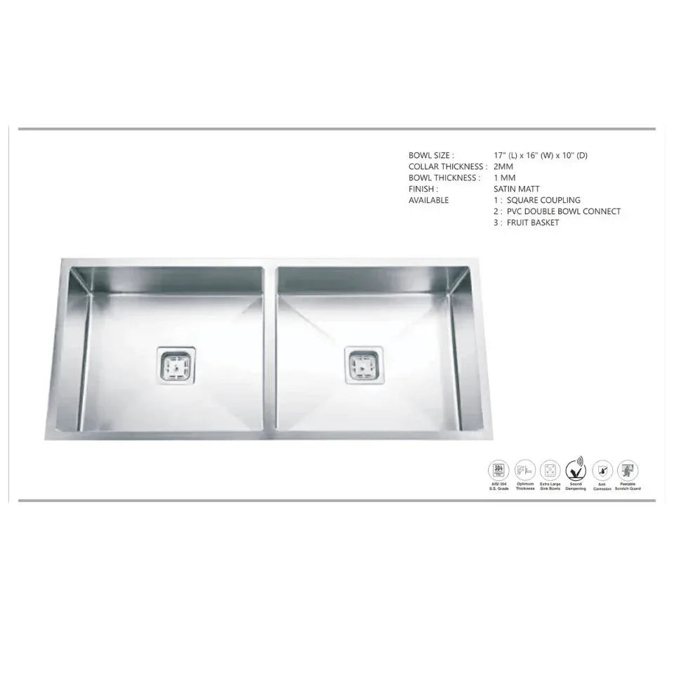 Double Bowl Handmade kitchen sink with 304 Stainless Steel (37X18X10 inch) - MR Homes