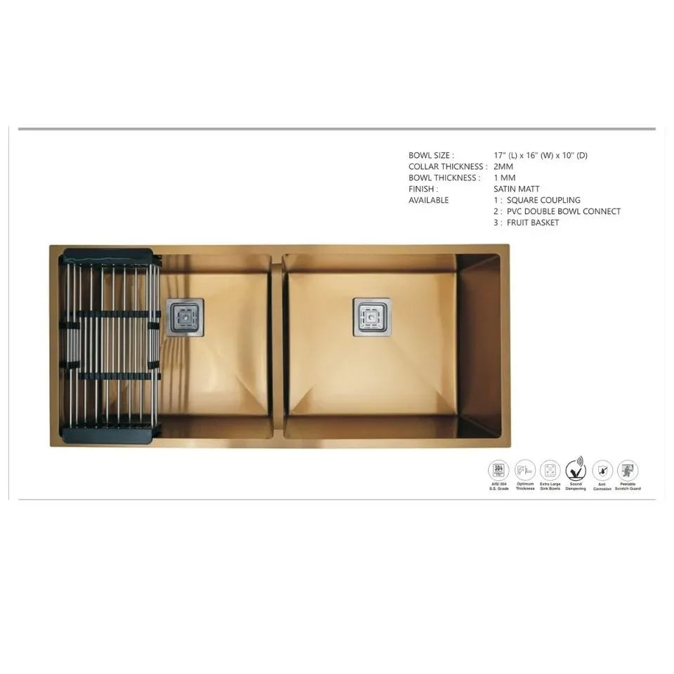 Double Bowl Handmade kitchen sink with 304 Stainless Steel (37X18X10 inch) - MR Homes