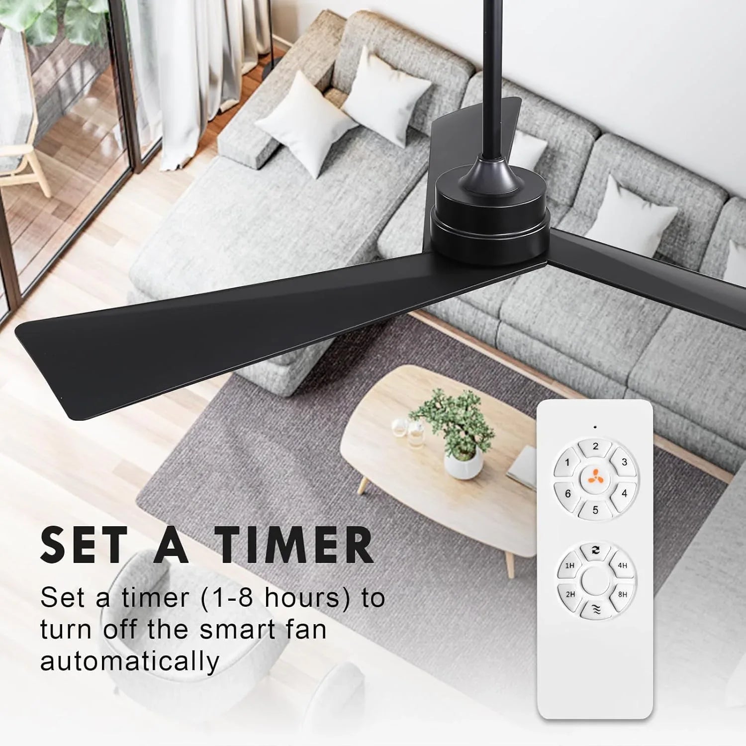 Tern DC Ceiling Fan Without Lights, Matte Black Ceiling Fan with Remote - MR Homes