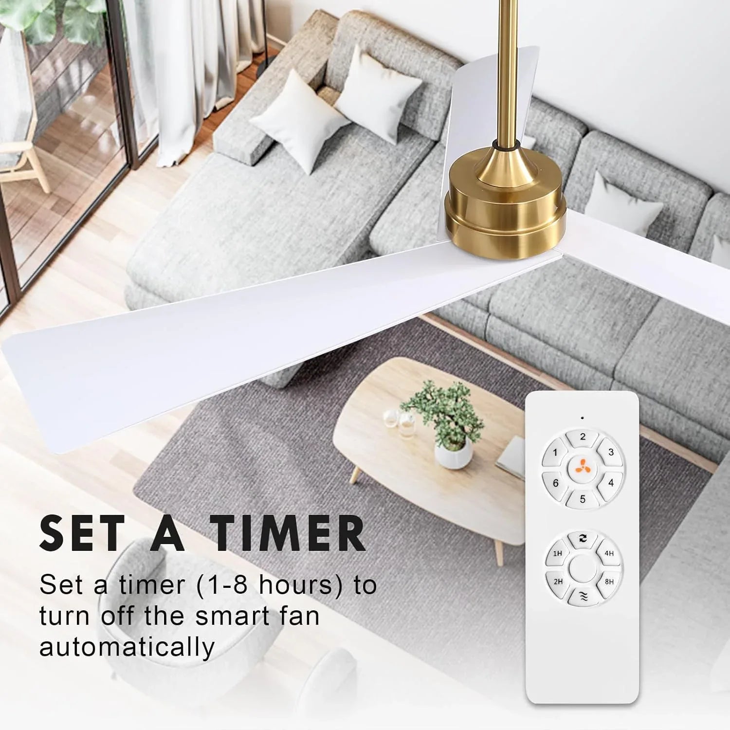 Tern DC Ceiling Fan Without Lights, Brass and White Ceiling Fan with Remote - MR Homes