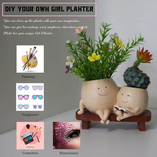 Smiley Duo Planter for Home Decor Gift Garden Decor - MR Homes