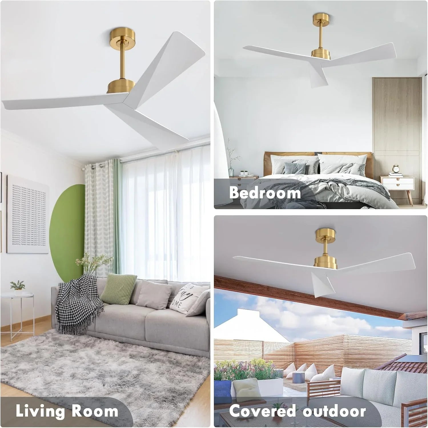 Tern DC Ceiling Fan Without Lights, Brass and White Ceiling Fan with Remote - MR Homes