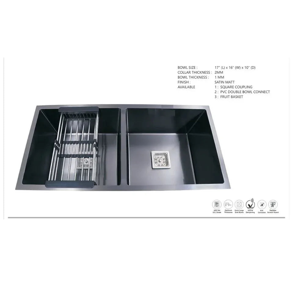 Double Bowl Handmade kitchen sink with 304 Stainless Steel (37X18X10 inch) - MR Homes