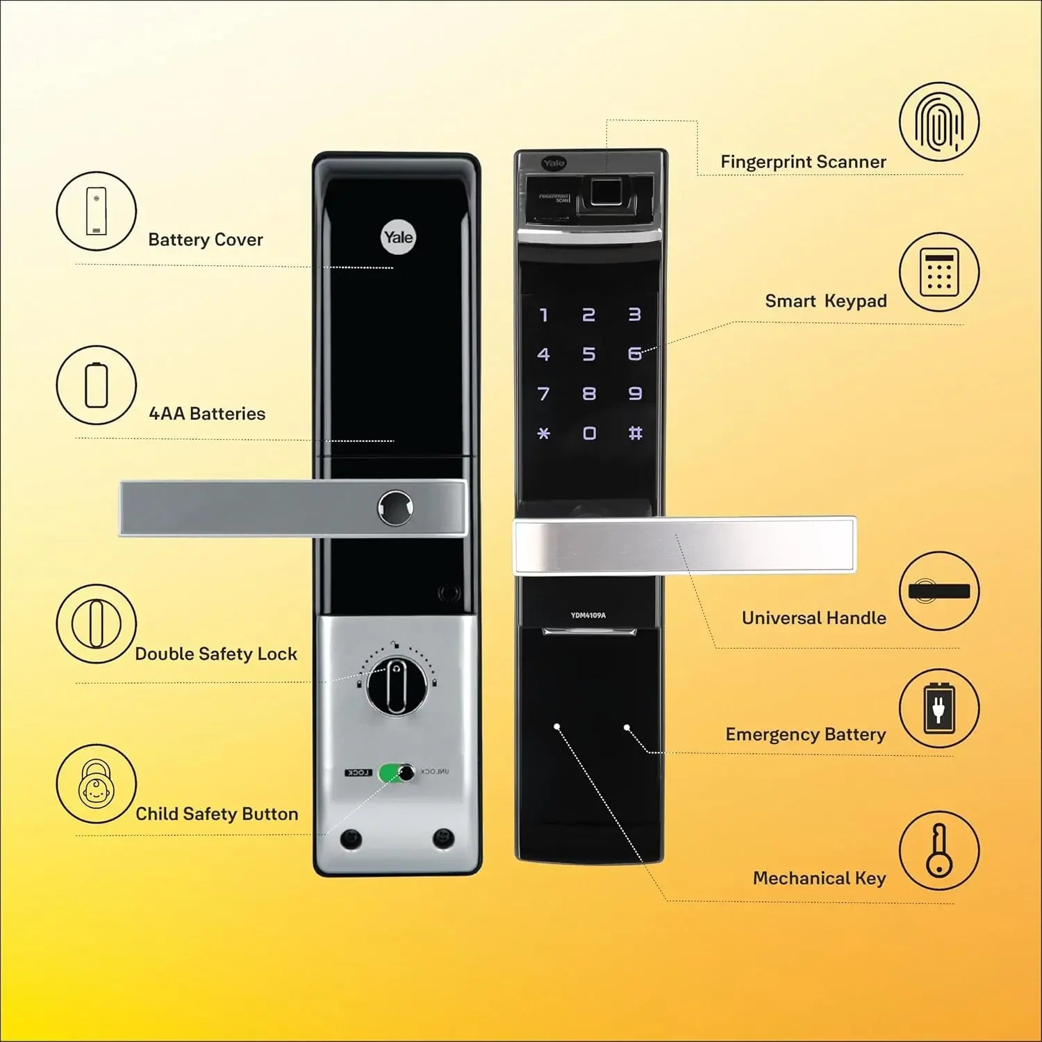 YDM 4109-A Series Biometric Smart Lock | Advanced Security - MR Homes