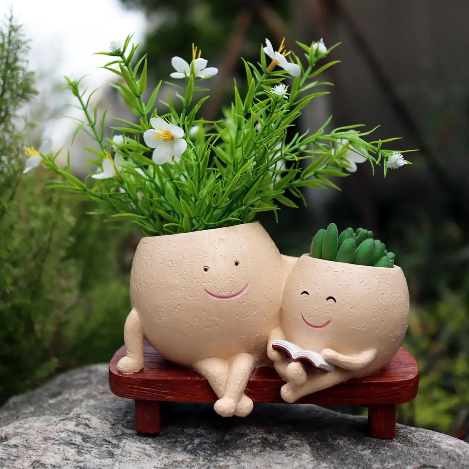 Smiley Duo Planter for Home Decor Gift Garden Decor - MR Homes
