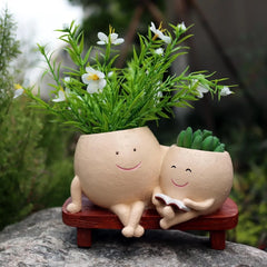 Smiley Duo Planter for Home Decor Gift Garden Decor - MR Homes