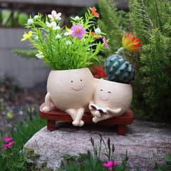 Smiley Duo Planter for Home Decor Gift Garden Decor - MR Homes