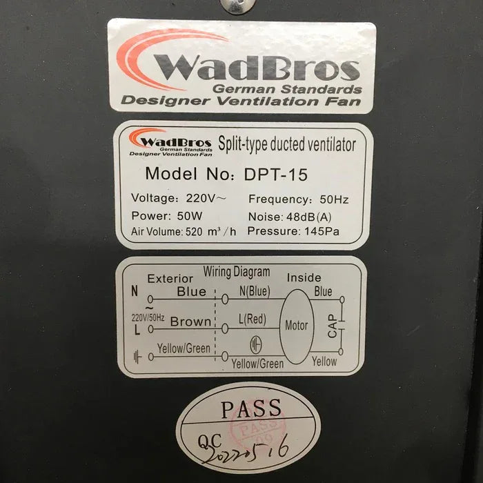 Metal DPT Series Ventilation/Exhaust Inline Fan By Wadbros - MR Homes