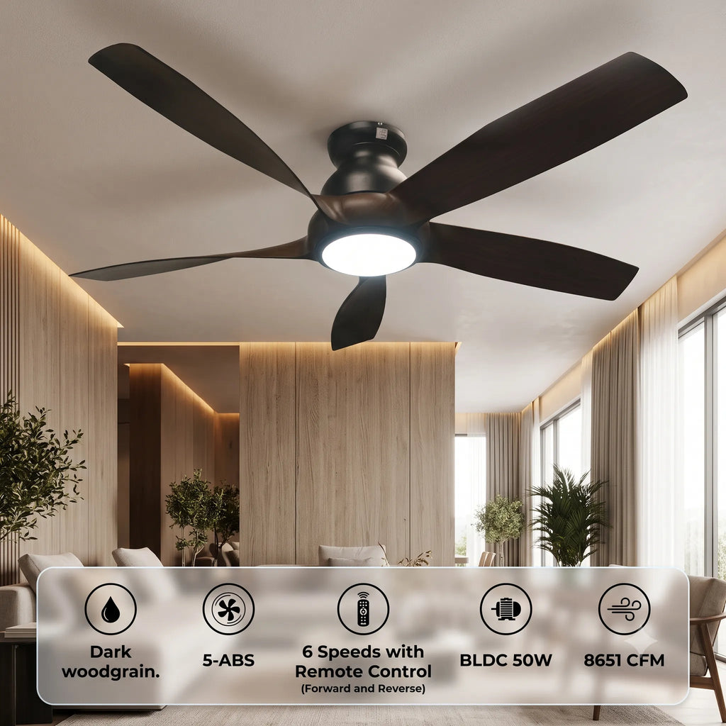 Harrier 54" Ceiling Fan with LED Light & Remote | Walnut Woodgrain | BLDC Motor