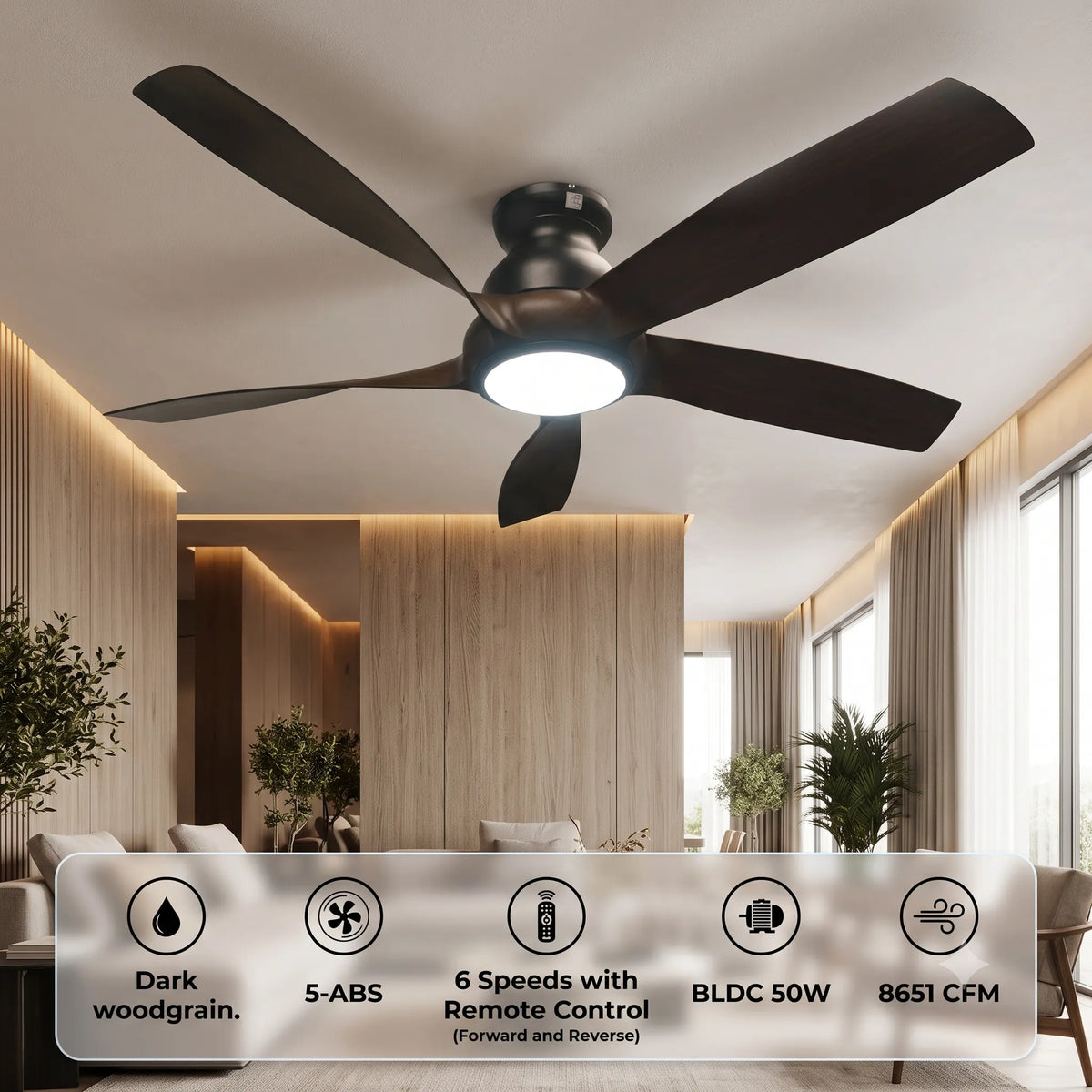 Harrier 54" Ceiling Fan with LED Light & Remote | Walnut Woodgrain | BLDC Motor