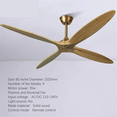 Modern Falcon designer ceiling fan with light woodgrain finish and 4 solid wood blades installed in a contemporary kitchen and dining area
