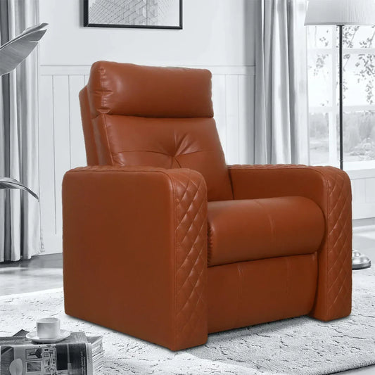 Lavish motorized home theater recliner sofa in brown leatherette