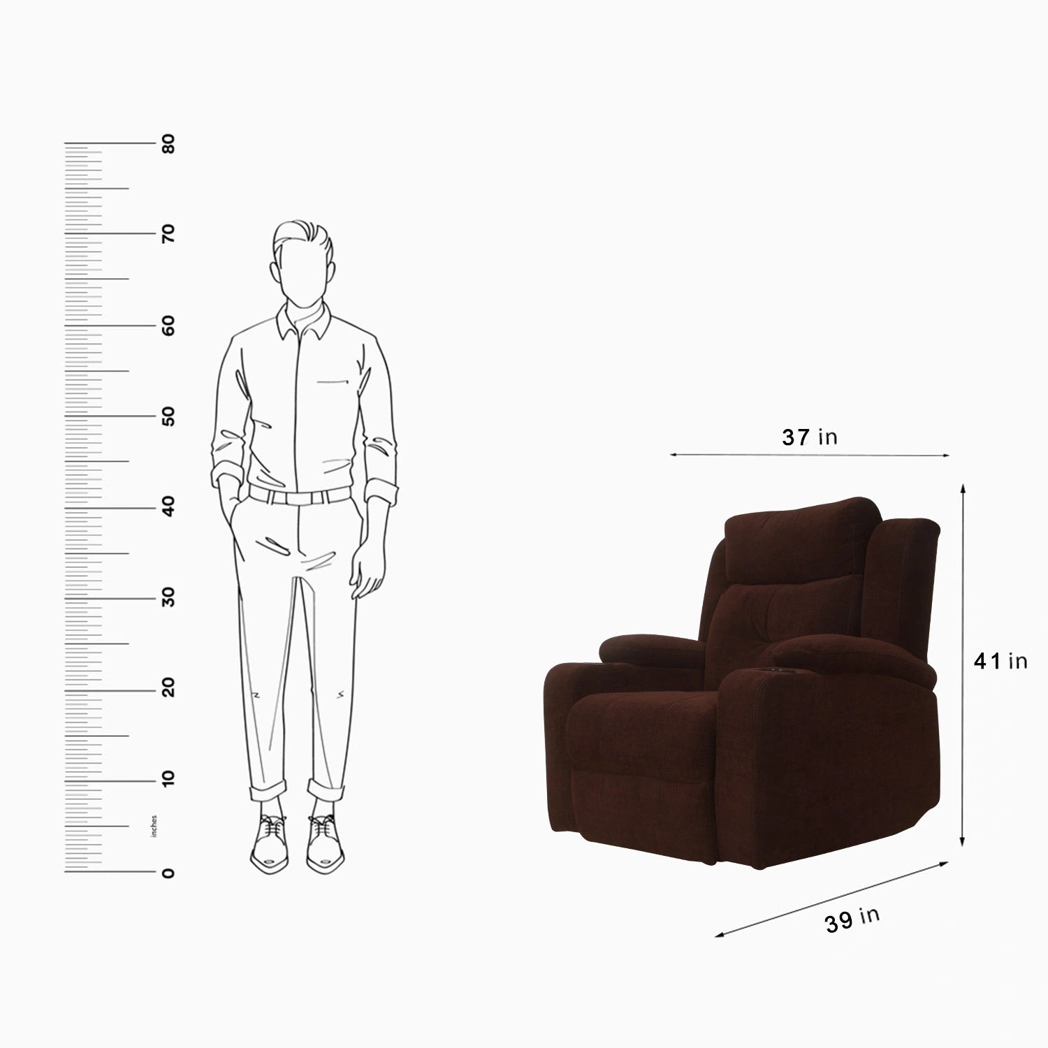 Nikorea manual fabric recliner side view