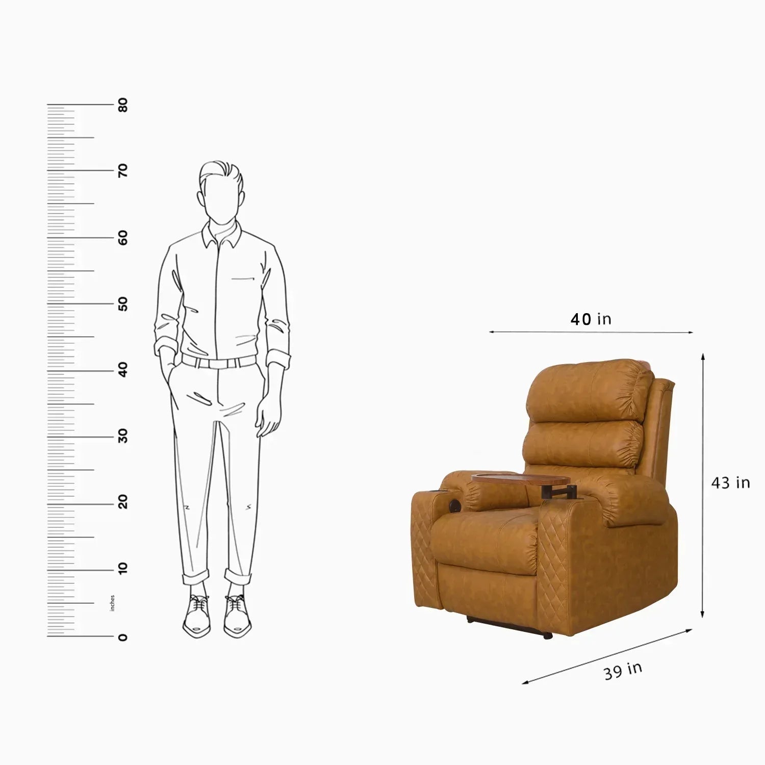 Edward recliner leatherette upholstery and padded backrest