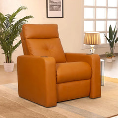 Luxe motorized recliner sofa in brown leatherette for living room