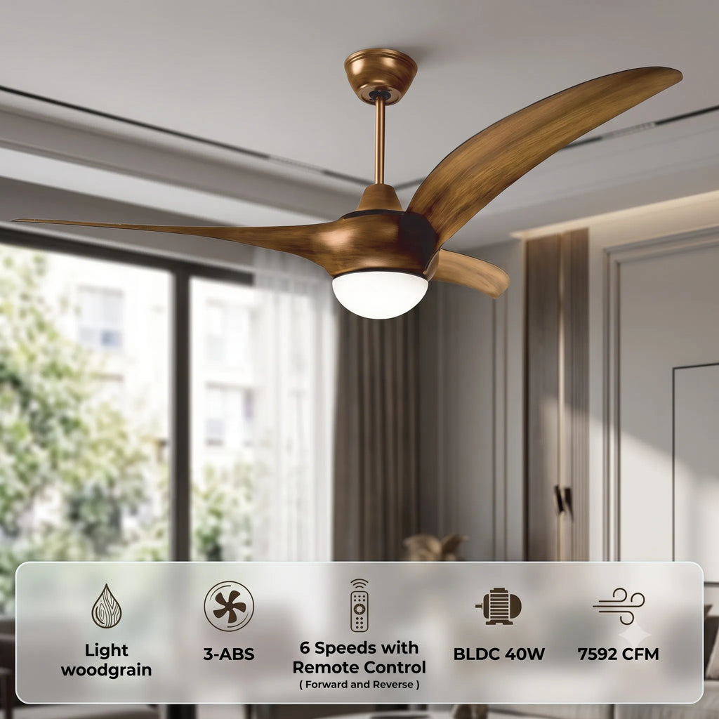 Swift Ceiling Fan with LED Light – Dark Woodgrain | BLDC Motor | Remote Control