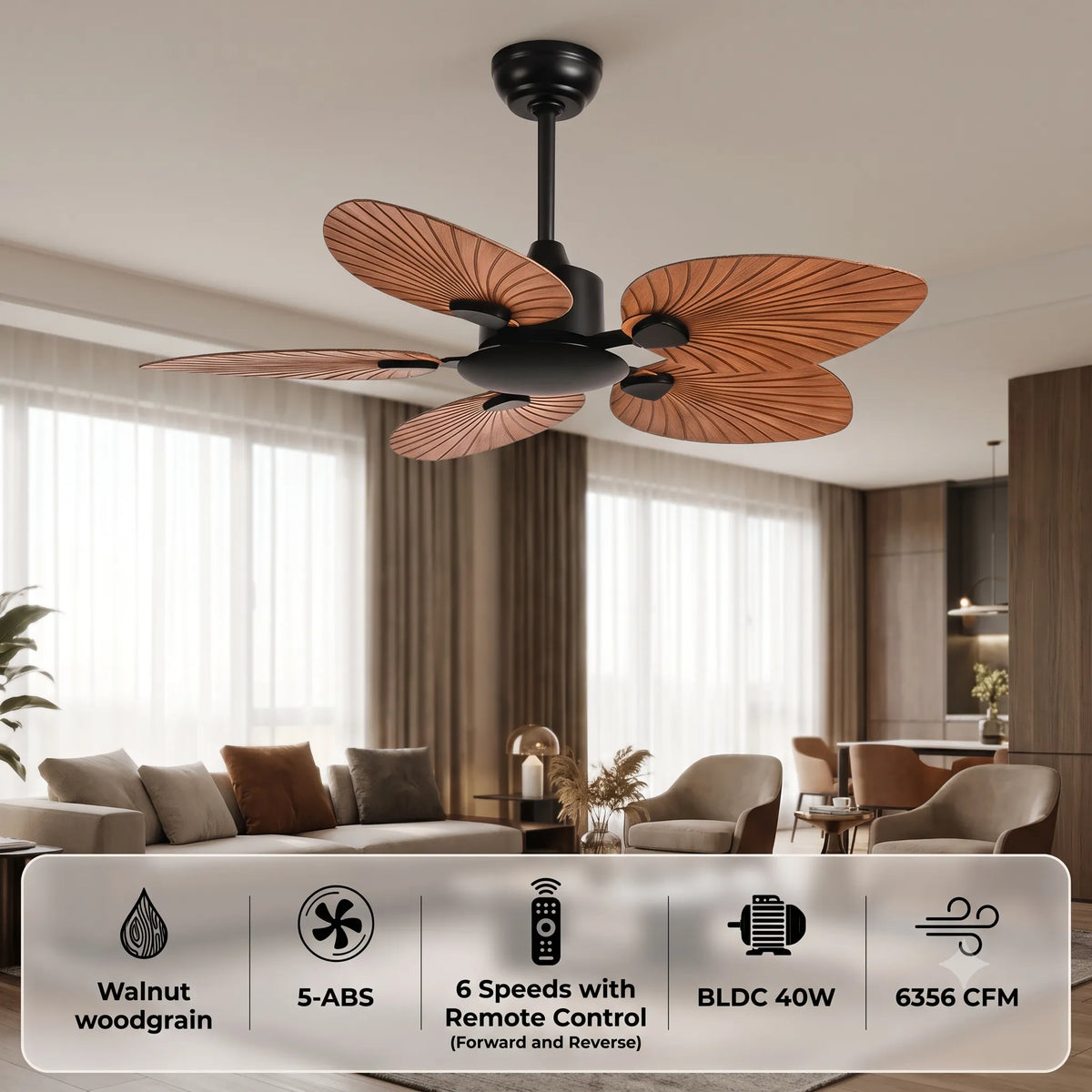 Teetar Modern BLDC Ceiling Fan With Remote control by wadbros - Walnut Woodgrain Finish