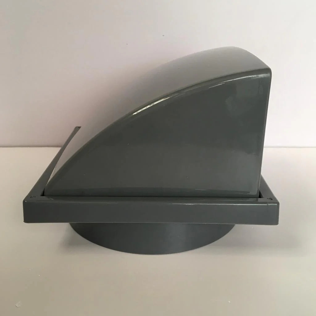 Weatherproof MR Homes exhaust fan cover with reverse wind protection for 4 and 6 inch fans, designed to shield outdoor ventilation.
