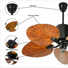Teetar Modern 45" Ceiling Fan – Dark Wood | BLDC Motor | Remote Control | 6-Speed - MR Homes