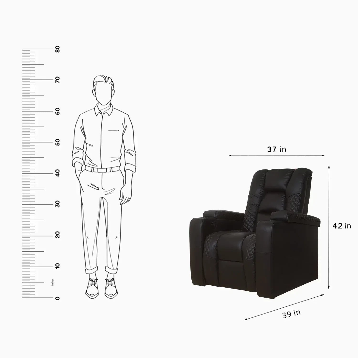 Adamas recliner black leatherette upholstery and padded backrest