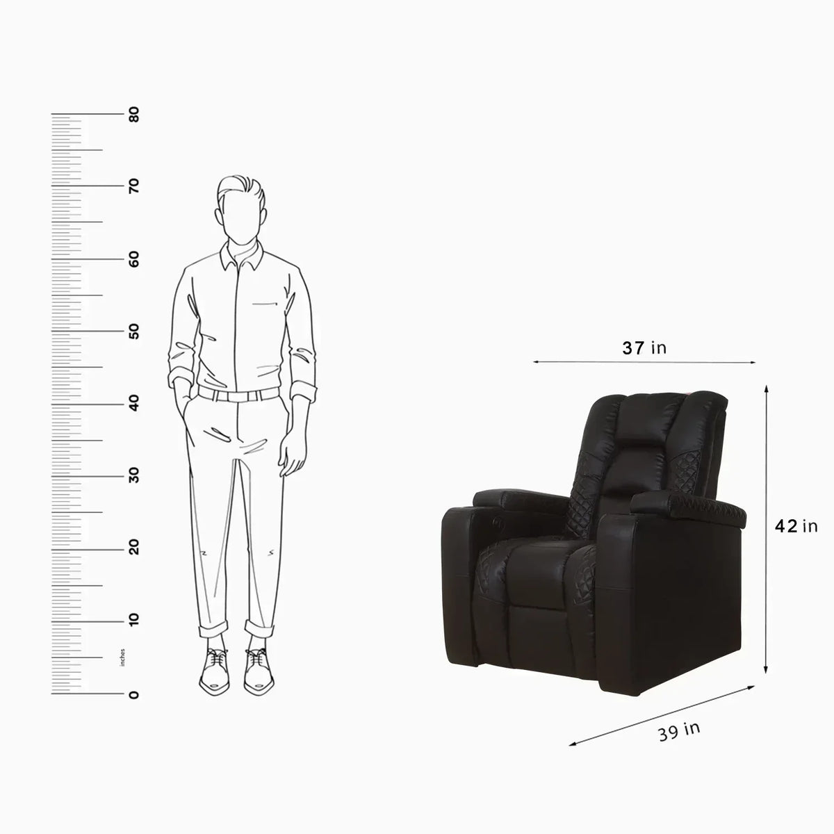 Adamas recliner black leatherette upholstery and padded backrest