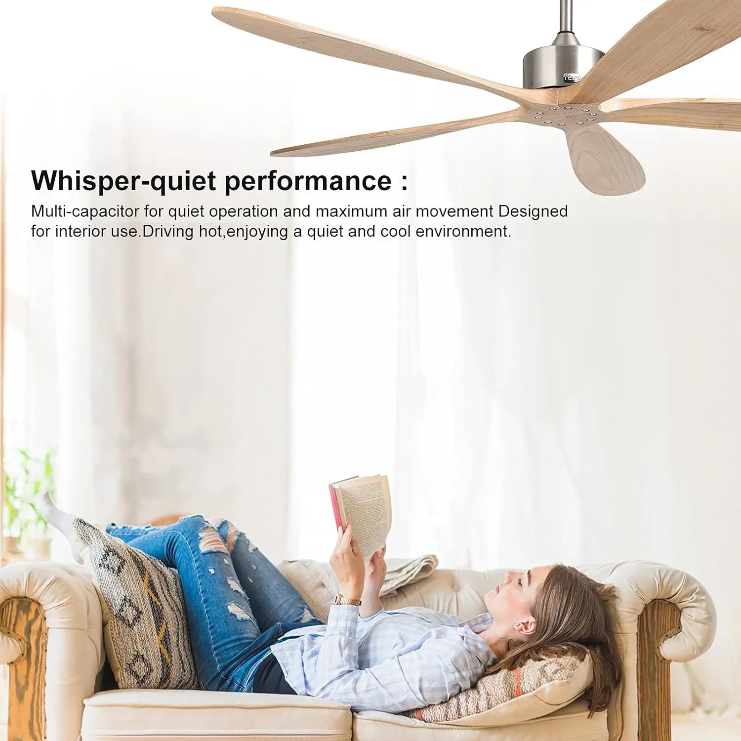 Golden Oriole 52-Inch Ceiling Fan - Light Woodgrain, BLDC Motor, 6-Speed Remote Control - MR Homes