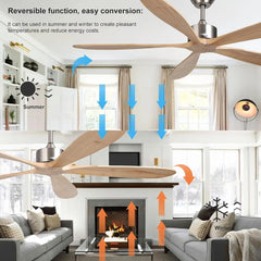 Golden Oriole 52-Inch Ceiling Fan - Light Woodgrain, BLDC Motor, 6-Speed Remote Control - MR Homes
