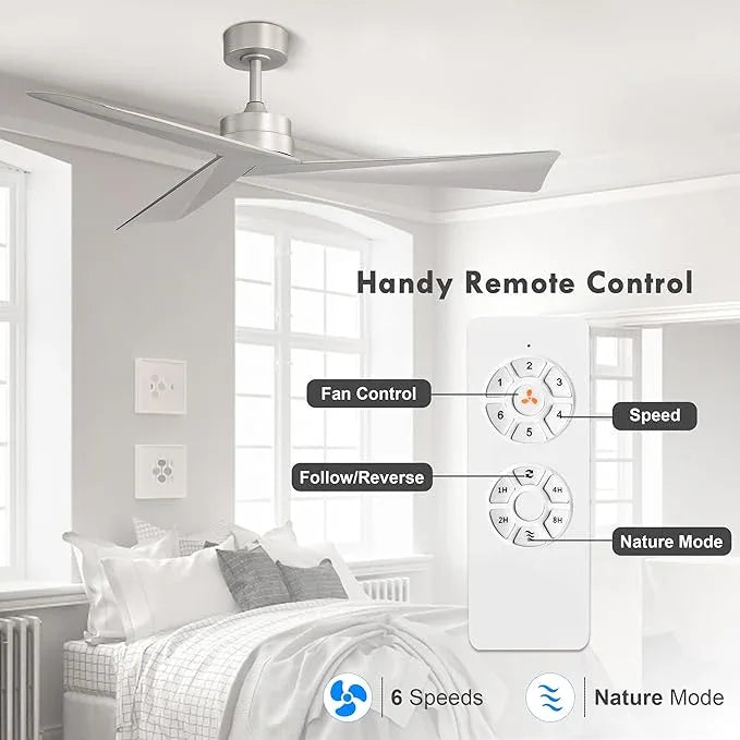 Tern DC Ceiling Fan without Lights, Brushed Nickel Ceiling Fan with Remote - MR Homes