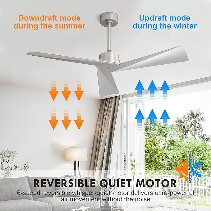 Tern DC Ceiling Fan without Lights, Brushed Nickel Ceiling Fan with Remote - MR Homes