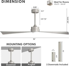 Tern DC Ceiling Fan without Lights, Brushed Nickel Ceiling Fan with Remote - MR Homes