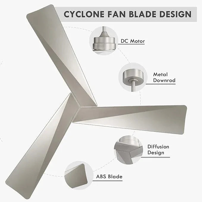 Tern DC Ceiling Fan without Lights, Brushed Nickel Ceiling Fan with Remote - MR Homes