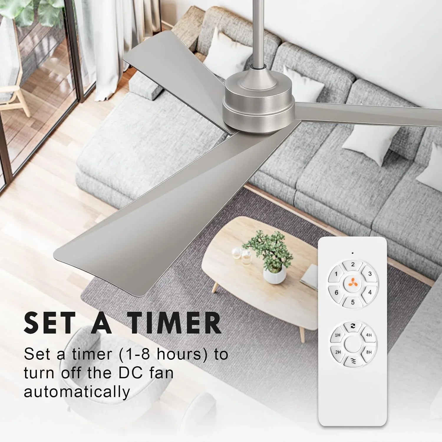 Tern DC Ceiling Fan without Lights, Brushed Nickel Ceiling Fan with Remote - MR Homes