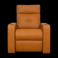Luxe motorized recliner sofa in brown leatherette for living room