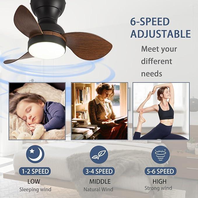 Myna LED Small Ceiling Fan with Lighting Reversible Quiet 6 Speed Ceiling Fan - MR Homes