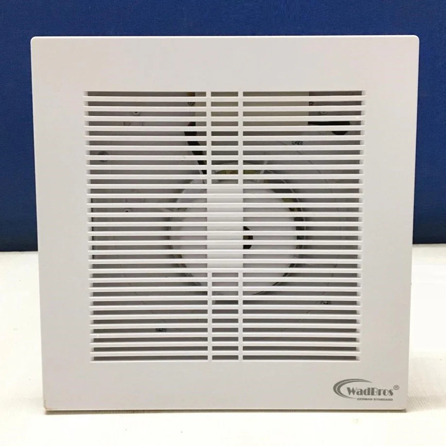 MR Homes Slimline BPT 15-43 F 59 white exhaust fan for ventilation and exhaust, installed in a modern bathroom setting.