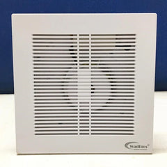 MR Homes Slimline BPT 15-43 F 59 white exhaust fan for ventilation and exhaust, installed in a modern bathroom setting.