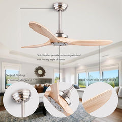 Sawan 52-inch Ceiling Fan - Light Woodgrain Finish with 6-Speed Remote Control & BLDC Motor - MR Homes
