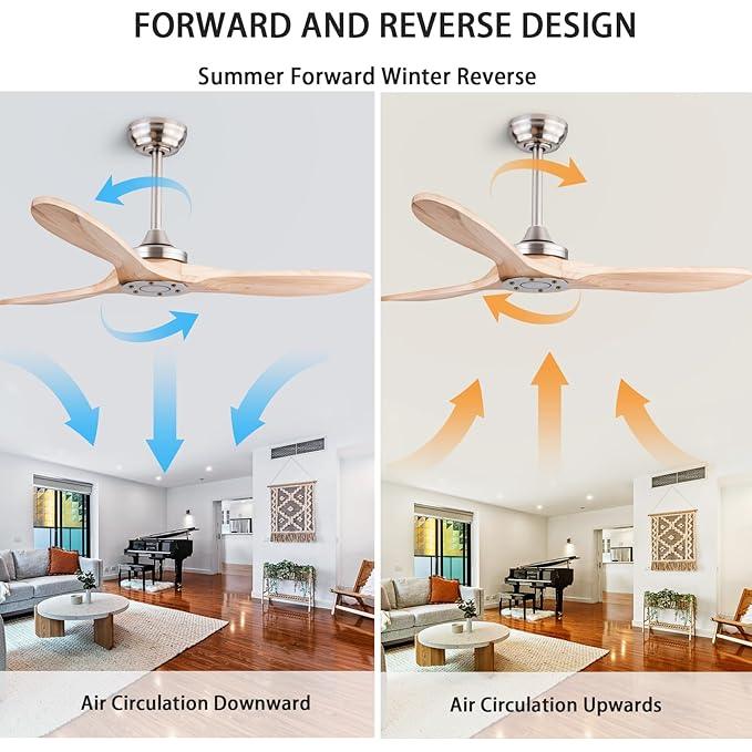 Sawan 52-inch Ceiling Fan - Light Woodgrain Finish with 6-Speed Remote Control & BLDC Motor - MR Homes